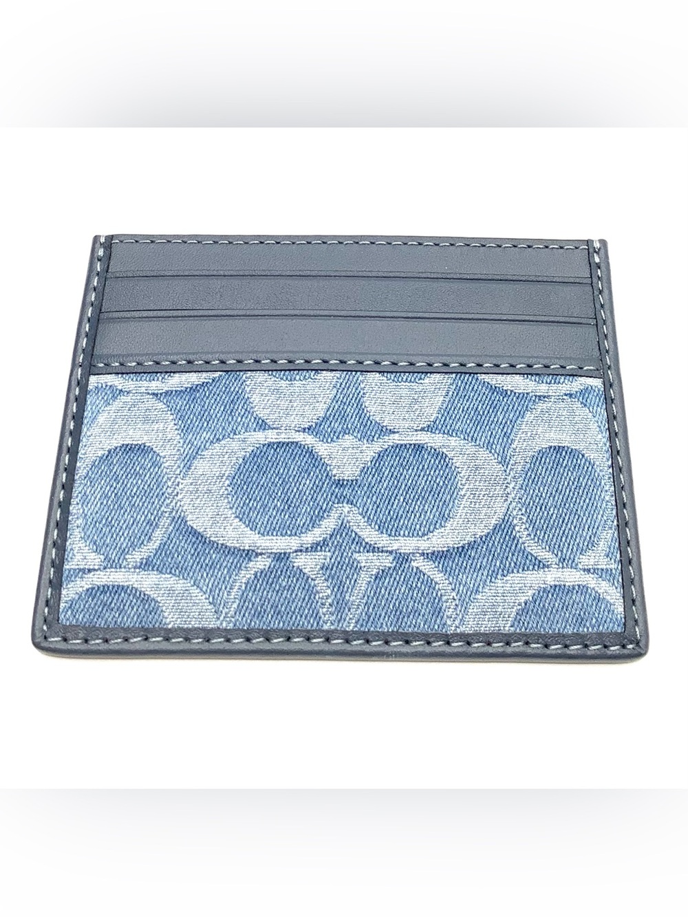 Coach Slim ID Card Case in Signature Blue Denim with Blue Leather Trim